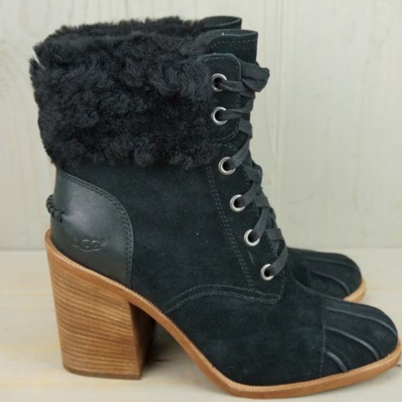 UGG JAXON BLACK FUR CUFF SUEDE BOOTS US 10 NIB - Picture 5 of 5